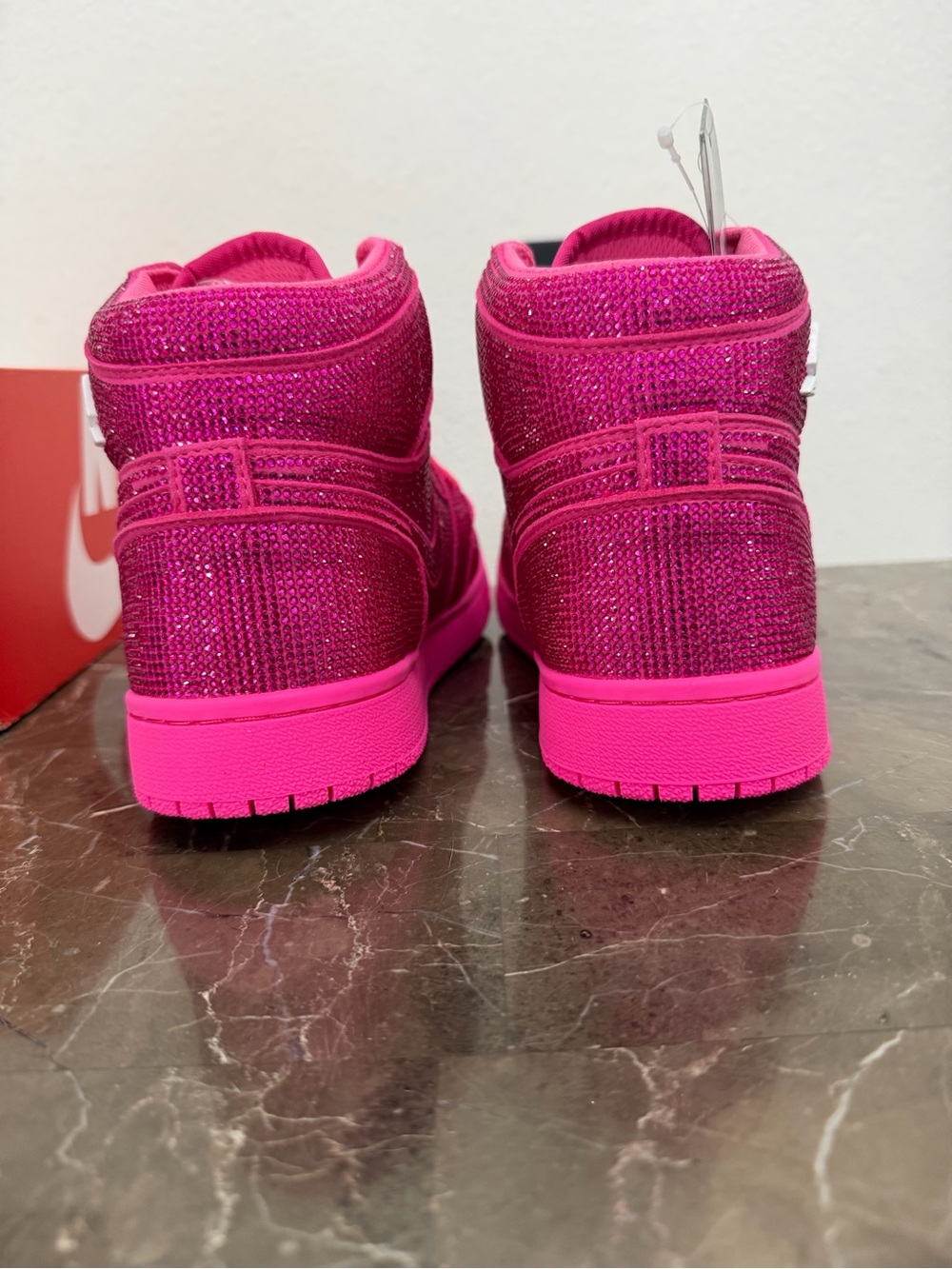 Fuschia/Pink Iced Out Nike Air Jordan 1 Custom Crystal Sneakers - Picture 7 of 7